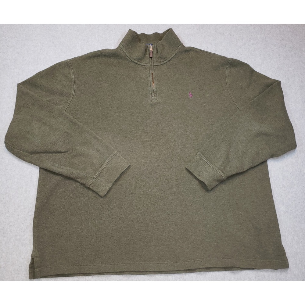 Polo Ralph Lauren Estate Rib Quarter Zip Sweater Mens Green‎ Size XL Pullover
